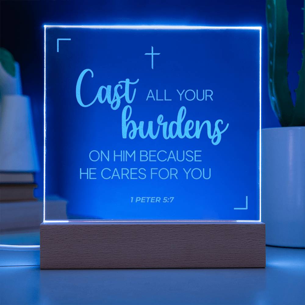 He cares for you | Engraved Acrylic Plaque Led Light