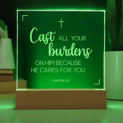 He cares for you | Engraved Acrylic Plaque Led Light
